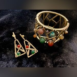 Geometric Gold and Multicolor Stone Jewelry Set